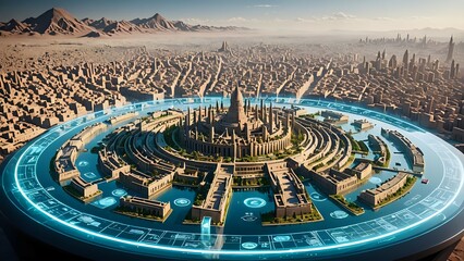 Futuristic Cityscape Aerial View of Advanced Desert Metropolis