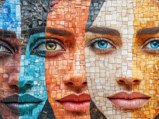 Artistic Mosaic Displaying a Spectrum of Human Faces and Diversity