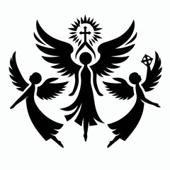 Obraz premium very simple flat and single minimalist Angel Silhouettes in black on a white background