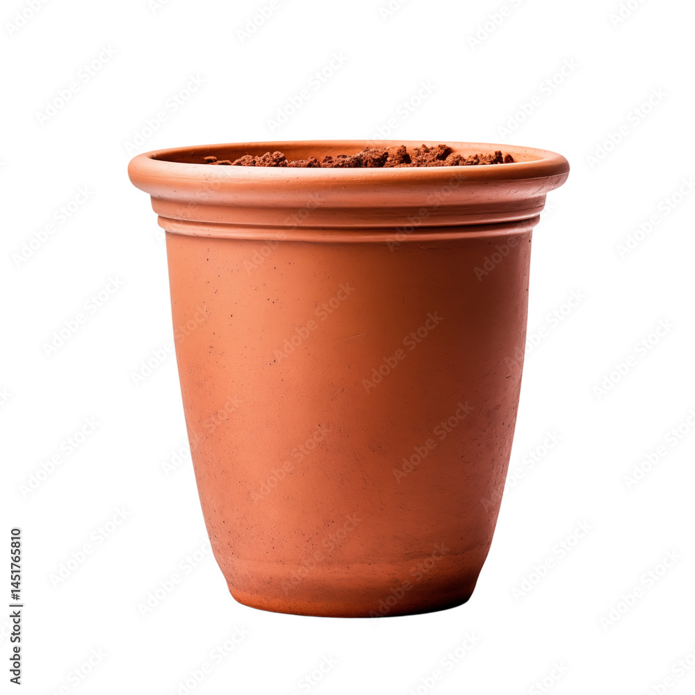 Poster a terracotta pot filled with soil sitting on a in a studio setting isolated transparent background p