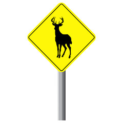 Deer silhouette wildlife crossing sign board vector illustration set.Readily editable and usable wild animal yellow sign graphic element.Beautiful and unique horned deer bright yellow caution boards.