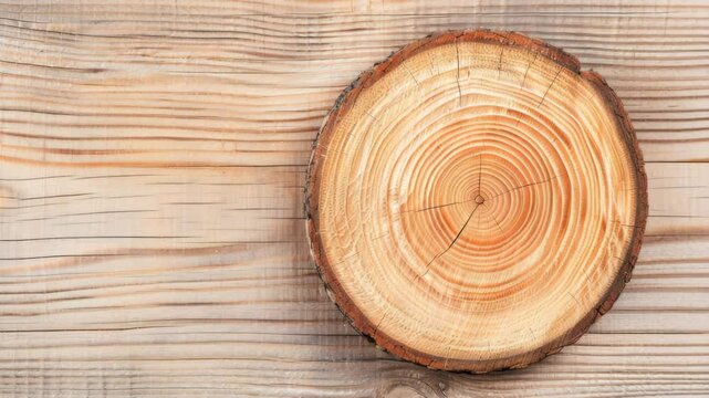 Wooden Surface and Cross Section: A close-up view showcasing the intricate patterns of a cross section of a tree against a light-colored wooden backdrop.