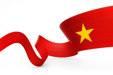 A stylized, flowing ribbon in the colors of the Vietnam flag (red with a yellow star) on a white background.