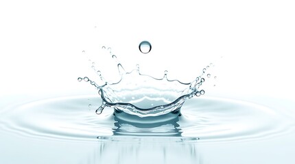 Captivating closeup of a water droplet impacting a calm surface forming a crown