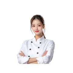 Confident Female Chef in White Uniform with Arms Crossed