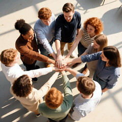 United Diverse Group of Young Adults Showcasing Teamwork and Collaboration