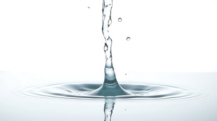 Water Drop Creating Ripples and Splashes on a Clean, White Background