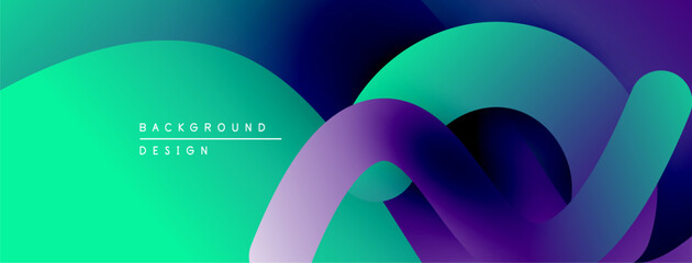 Abstract fluid shapes blend vibrant turquoise, purple hues. Modern design evokes movement, depth, visual interest. Smooth gradients create dynamic composition.