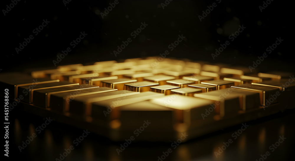 Aufkleber golden cubes abstract design with black background and depth of field