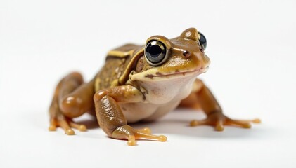 Obraz premium Single brown frog on pure white, textured skin visible, closeup, nature