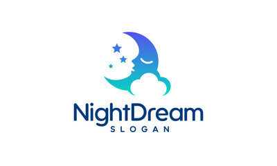 Night Dream Logo – Sleeping Moon with Stars and Cloud