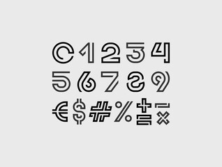 Techno numbers set, digital numerals 1,2,3,4,5,6,7,8,9 from segment line, vector illustration 10EPS