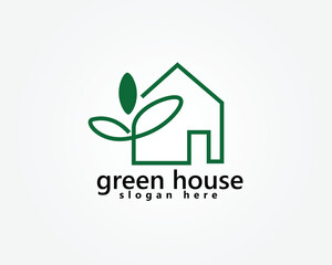 green house tree house logo, striped house that blends with leaf ribs, logo design inspiration