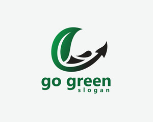 reforestation, go green logo, circular leaves joined by an arrow with a bare hill inside, logo design template