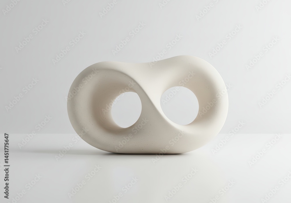 Poster abstract white sculpture with a smooth, looping shape on a white background, representing connection