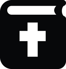 Bible icon with cross symbol on black book cover