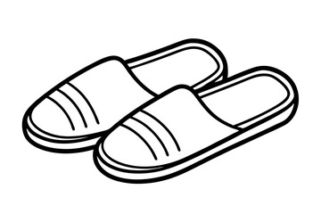 Slippers Side By Side Line Art Vector Illustration