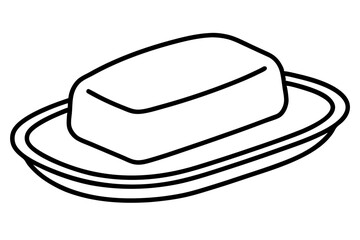 Soap Bar On Dish Line Art Vector Illustration