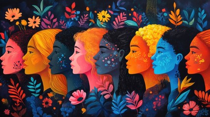 Harmonious hues a vibrant tapestry of diverse faces in profile view