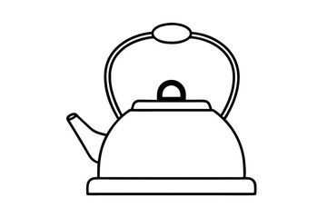 Tea Kettle On Stove Line Art Vector Illustration