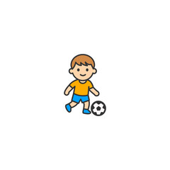 Happy Kid Playing Soccer - Cartoon Vector Illustration