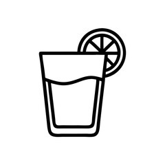 Tequila shot glass with lemon slice icon on transparent background  