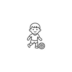 Outline Happy Kid Playing Soccer - Cartoon Vector Illustration