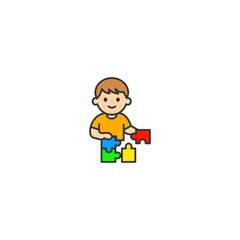 Smart Kid Playing Puzzle - Educational Cartoon Vector
