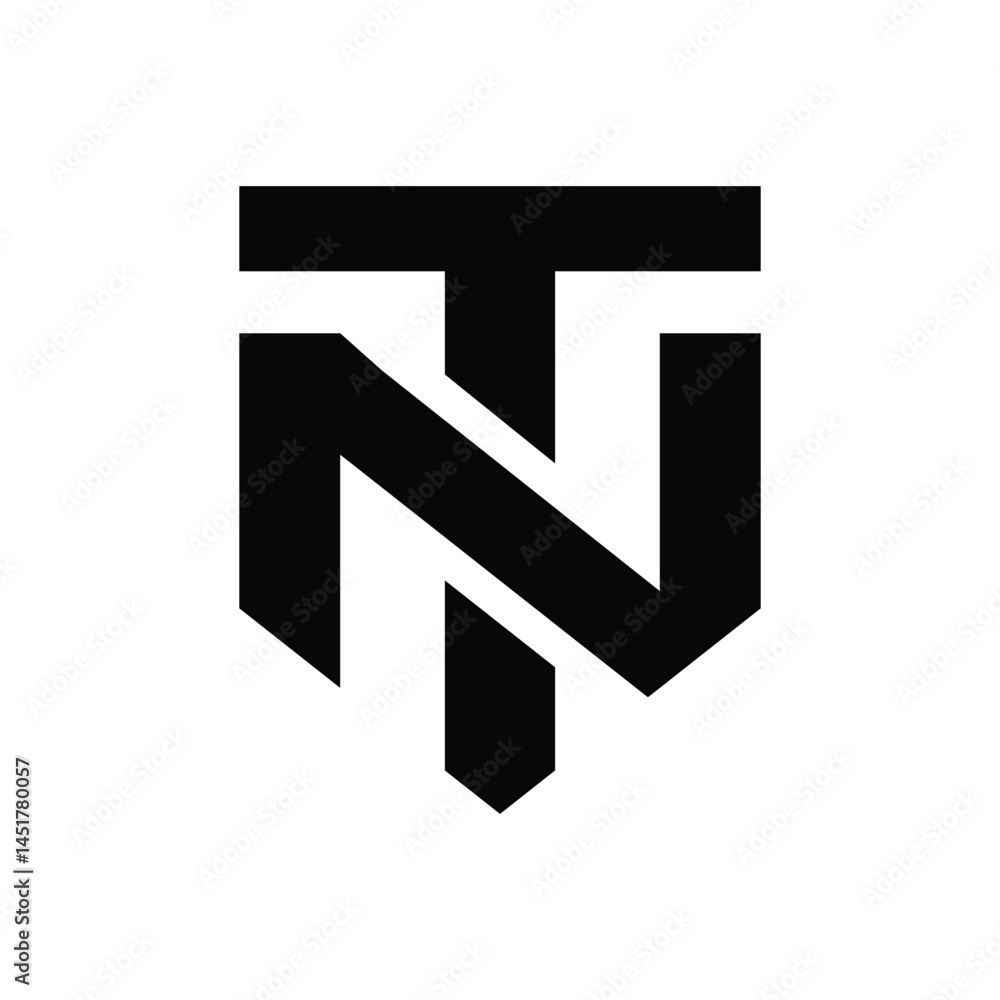 Poster this is a flat monogram design of an initial letters tn or nt in modern serif font in black color on