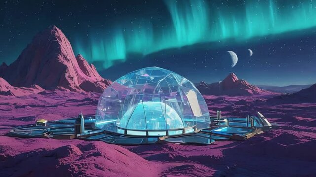 Explore an extraterrestrial terrain on a remote planet, showcasing a cutting-edge environment and sophisticated technology in an uncharted region of the cosmos, tailored for space exploration aficiona
