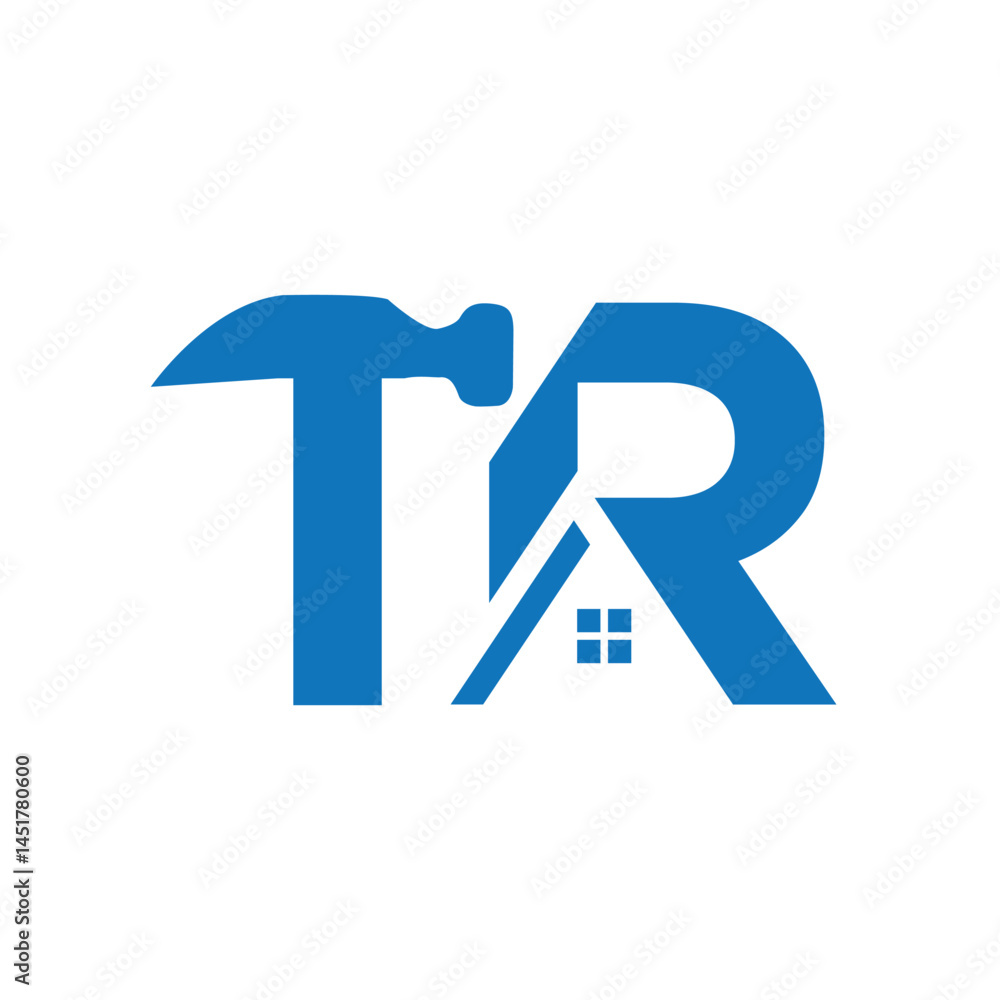 Poster this is a flat monogram design of an initial letters tr in modern serif font in blue color on a whit