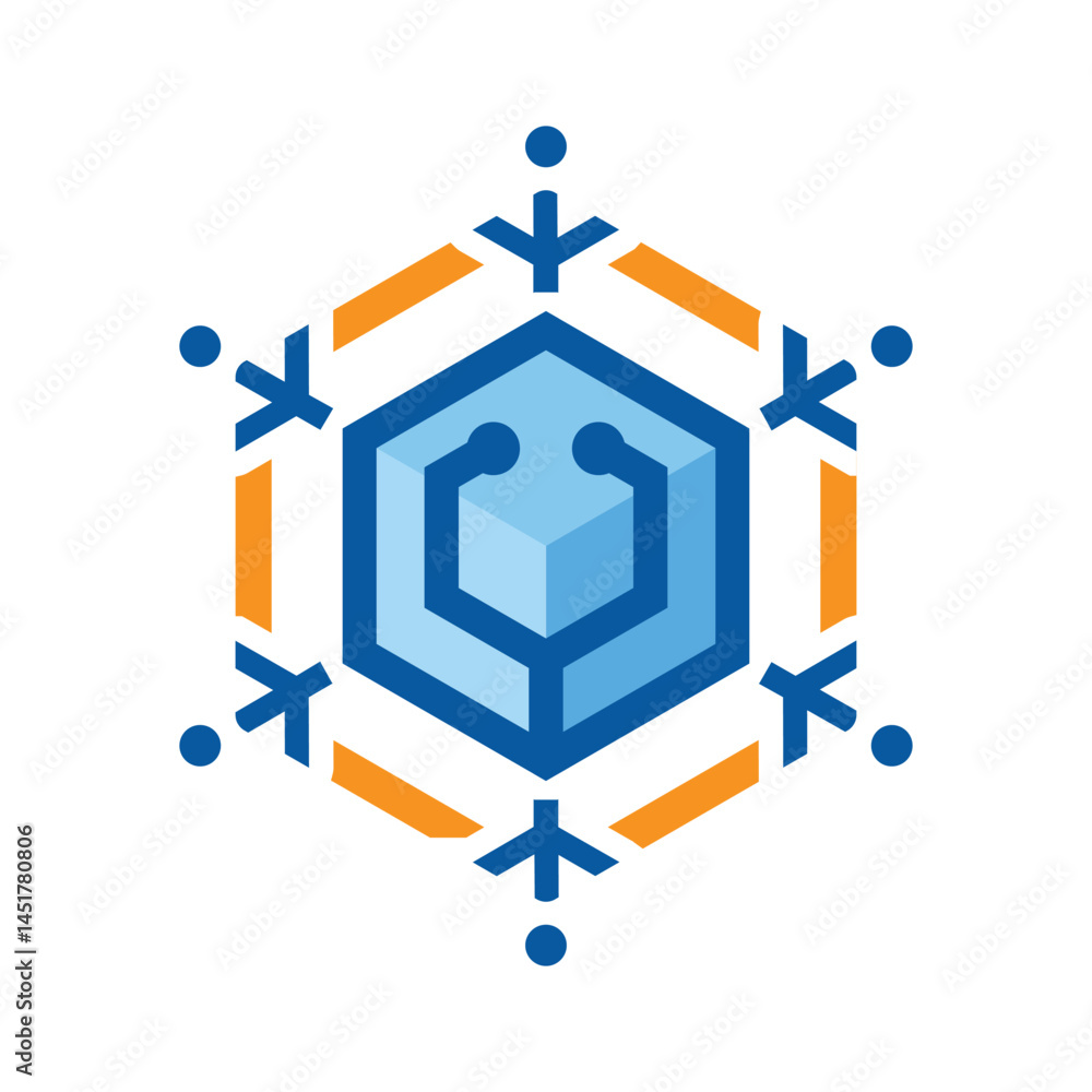 Poster this is a flat logo design of an abstract ice crystal with a stethoscope at the center of a cube
