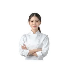 Confident Female Chef in White Uniform, Arms Crossed