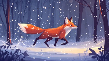 Red Fox Winter Forest Snow Walk.