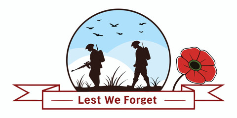 Lest We Forget: Remembrance Day Art with Soldiers and Poppy.