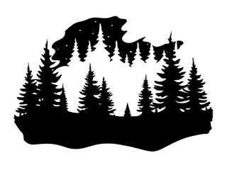 Northern Lights with Forest Silhouette, Aurora Borealis Scene, Magical Night Sky, Wilderness Landscape Art, On Transparent Background