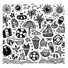 Simple summer vacation doodle style illustration