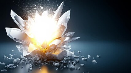 Crystal cluster explodes on dark surface - Powered by Adobe