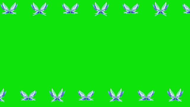 Butterfly blue wing boarder line motion green screen.
