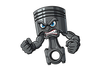 Angry Piston Engine Mascot Cartoon Illustration: A Powerful and Furious Mechanical Character Design