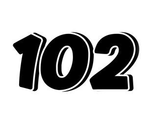 Stylized black number 102 on transparent background, with a bold, 3D appearance and shadow effects for added depth and dimension using as design elements