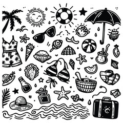 Simple summer vacation doodle style illustration