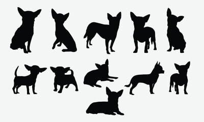 Chihuahua dog Silhouette Bundle, Illustration With Hand-Lettering And Decoration Elements, Silhouette Cameo, Eps, Files For Cutting.
