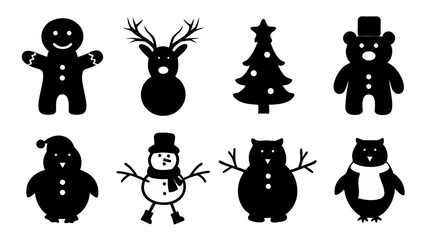 set of christmas icons silhouette vector on white background