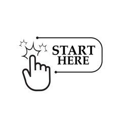 start here sign on white background	