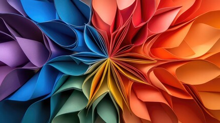 Rainbow Rhapsody, A kaleidoscope of vibrant paper artistry intricately woven with meticulous precision showcasing a spectrum of colorful expression