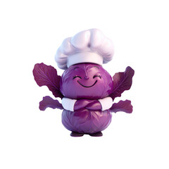Happy Red Cabbage Chef Cartoon Character 3D Render