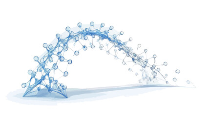 digitally rendered 3D illustration depicts a stylized arc of water, composed of numerous interconnected water droplets. The droplets appear with varying degrees of transparency, creating a gradient.