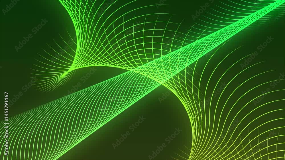 Poster tech inspired abstract motion background animation. green light lines futuristic grid on green backg