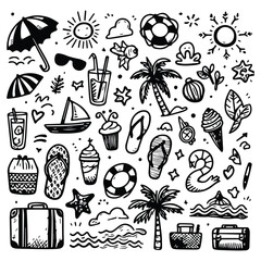 Obraz premium Simple summer vacation doodle style illustration